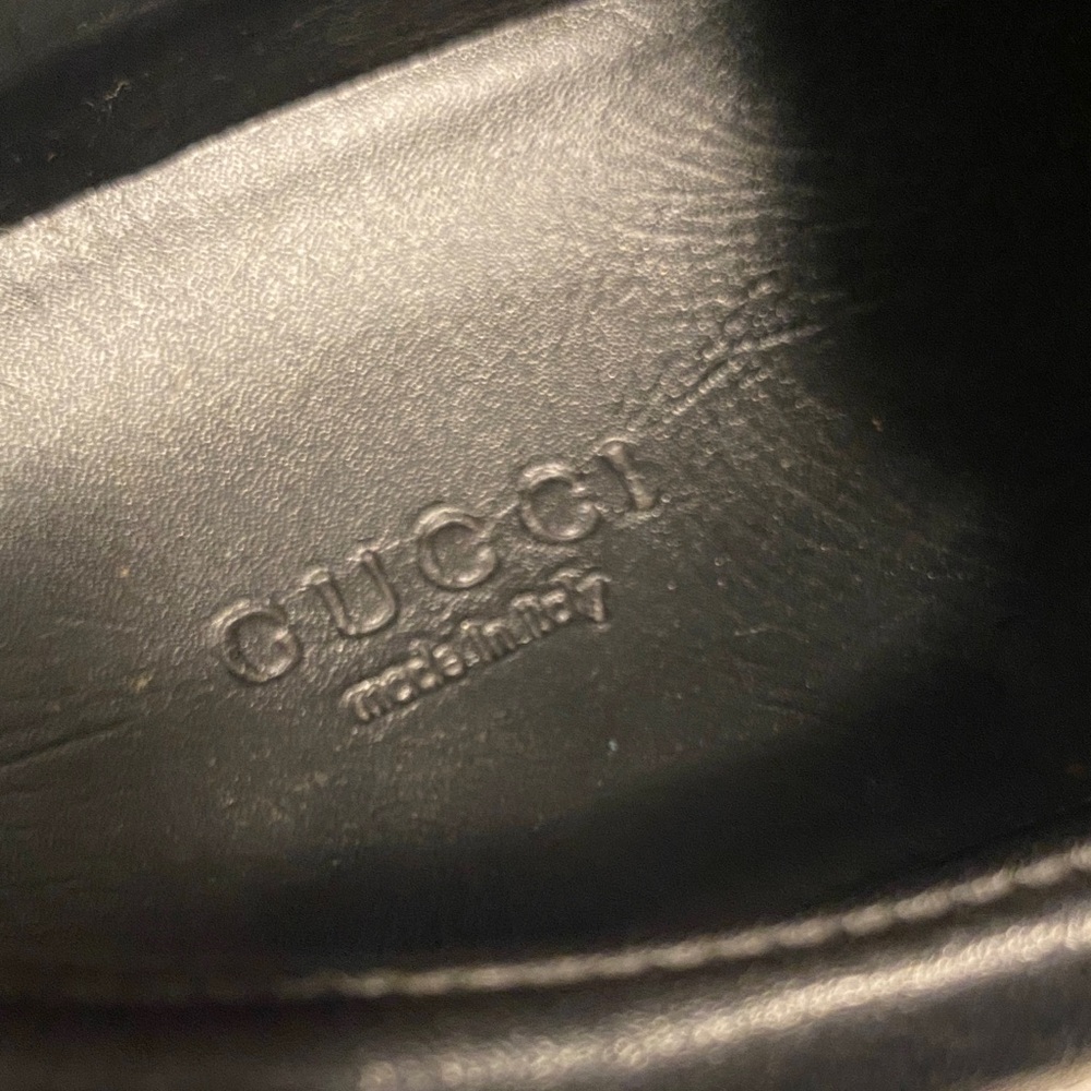Gucci Black Leather Slip-Ons with Red and Blue Accents - Picture 2 of 7